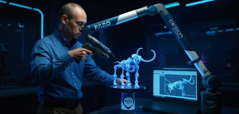 Ein Federramenteil wird in einem High-Tech-Labor gescannt