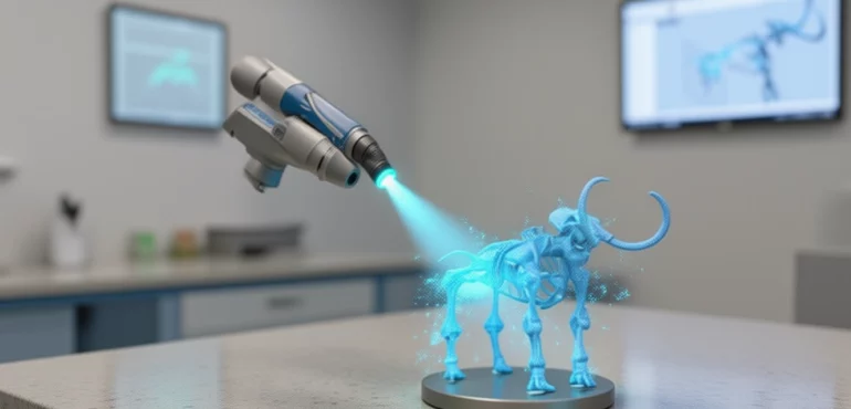 High-precision metrology scene with 3D scanning