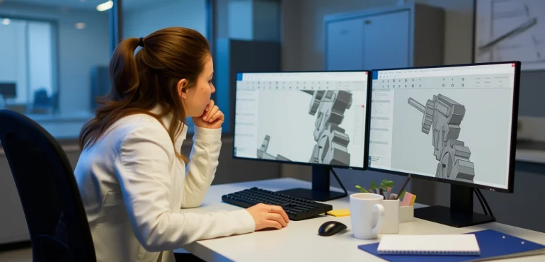 Detaillierte 3D-Casting-Modelle auf CAD-Monitoren